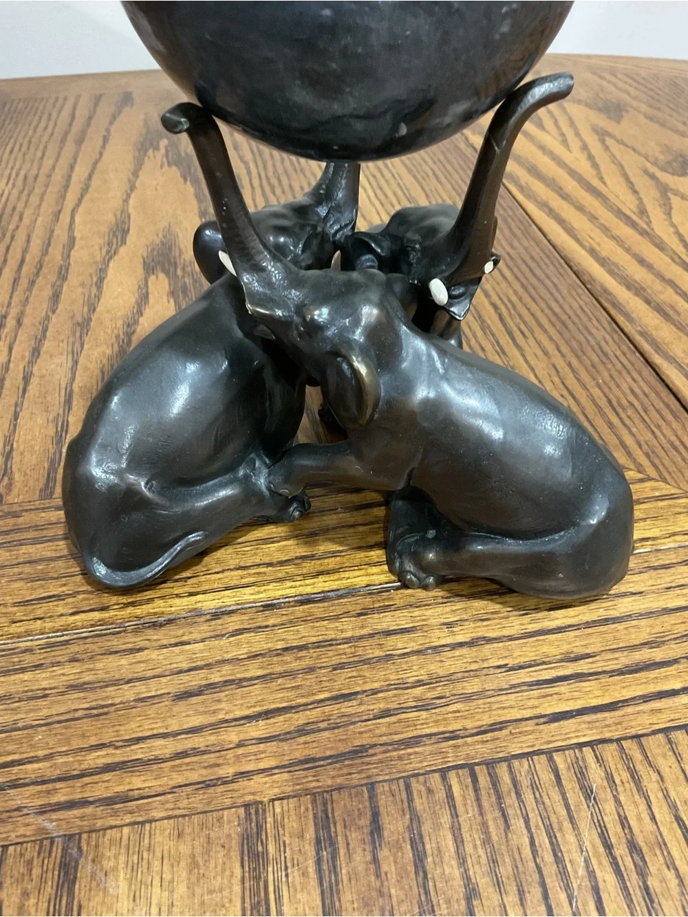 Decorative  Black Metal 3 Elephant Sculpture with Marble Orb